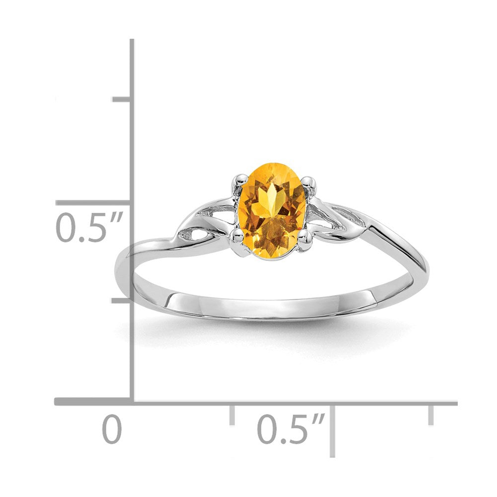 14k White Gold 6x4 Oval Citrine Birthstone Ring
