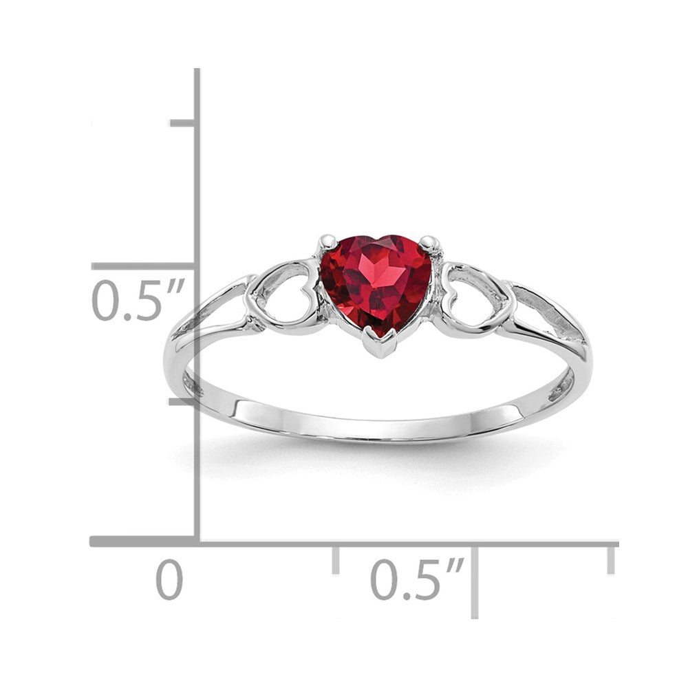 14k White Gold 5mm Heart Garnet Birthstone Ring