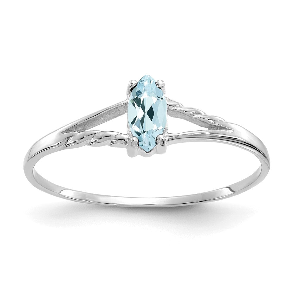 Polished;14K White gold;Genuine;Aquamarine