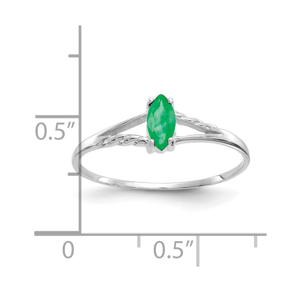 14k White Gold 6x3 Marquise Emerald Birthstone Ring