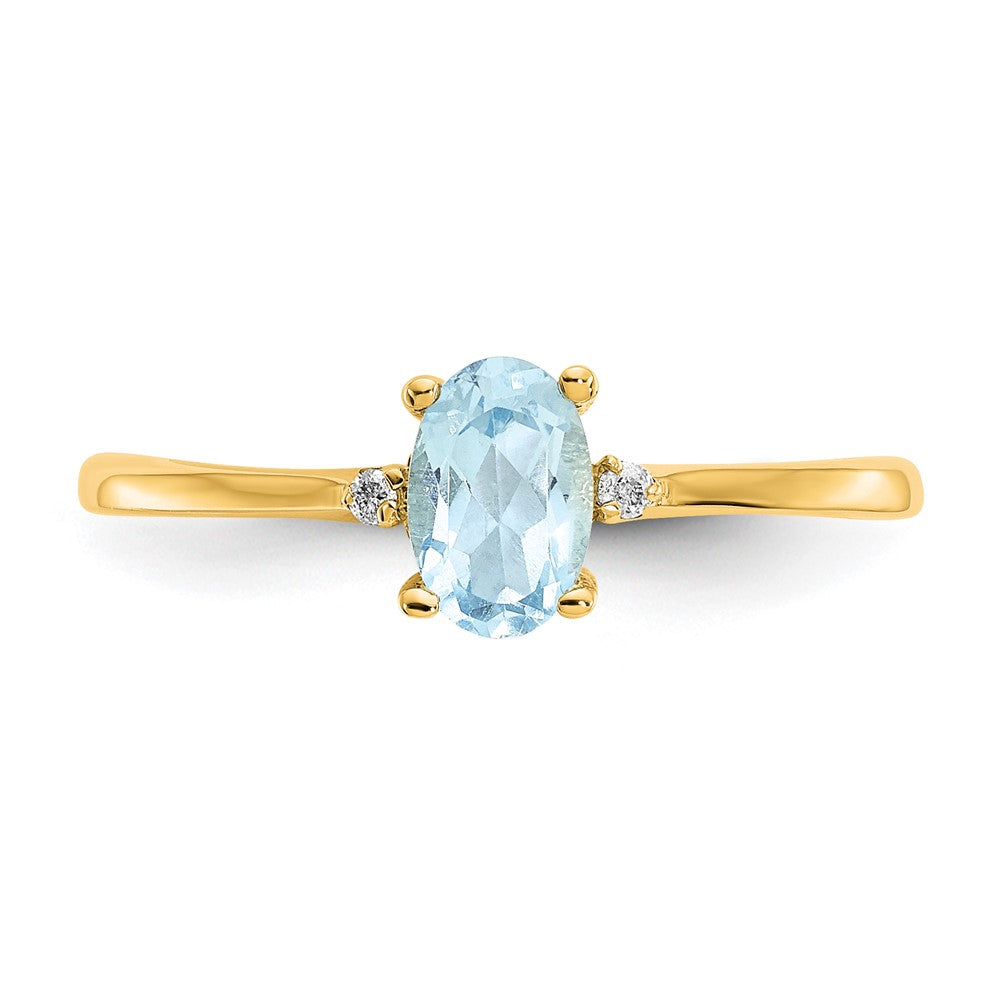 14k Diamond and 6x4 Oval Aquamarine Birthstone Ring