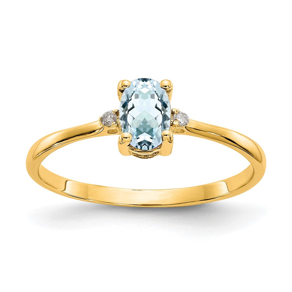 Polished;14k Yellow gold;Genuine;Aquamarine;Diamond