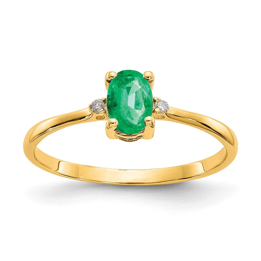 Polished;14k Yellow gold;Genuine;Diamond;Emerald