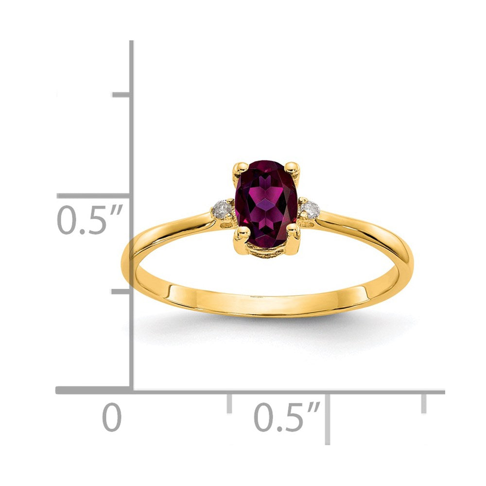14k Diamond and 6x4 Oval Rhodolite Garnet Birthstone Ring