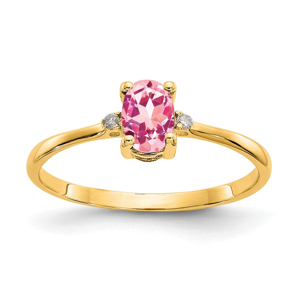 Polished;14k Yellow gold;Genuine;Diamond;Pink tourmaline