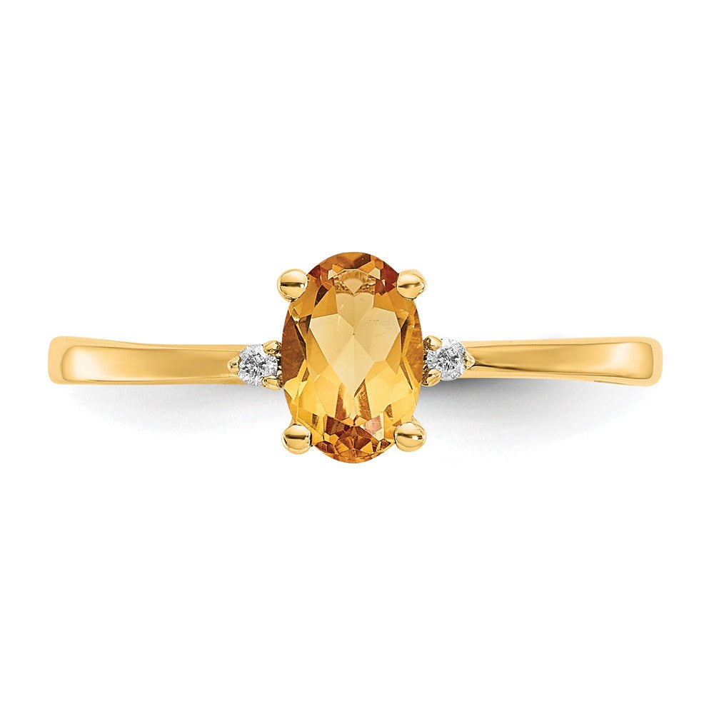 14k Diamond and 6x4 Oval Citrine Birthstone Ring