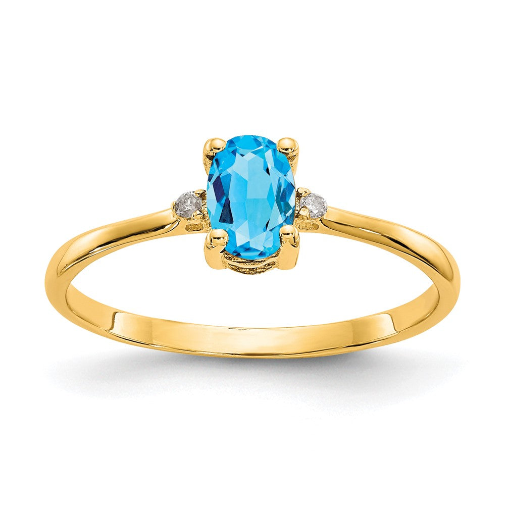 Polished;14k Yellow gold;Genuine;Blue topaz;Diamond
