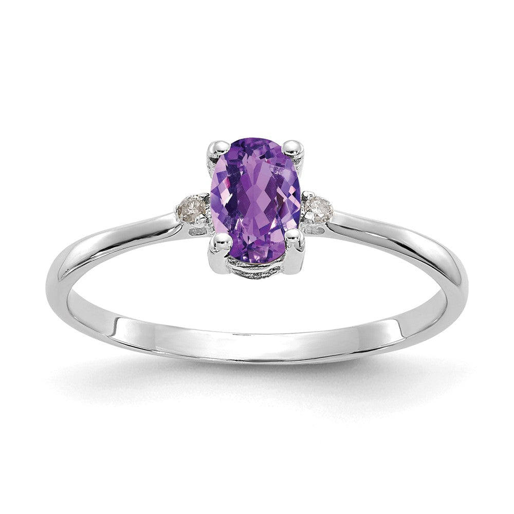 Polished;14K White gold;Genuine;Amethyst;Diamond