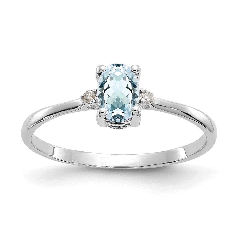 Polished;14K White gold;Genuine;Aquamarine;Diamond