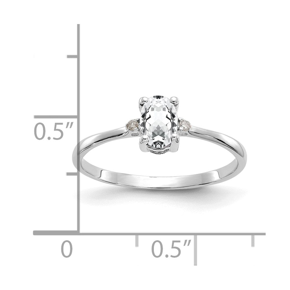 14k White Gold Diamond and 6x4 Oval White Topaz Birthstone Ring