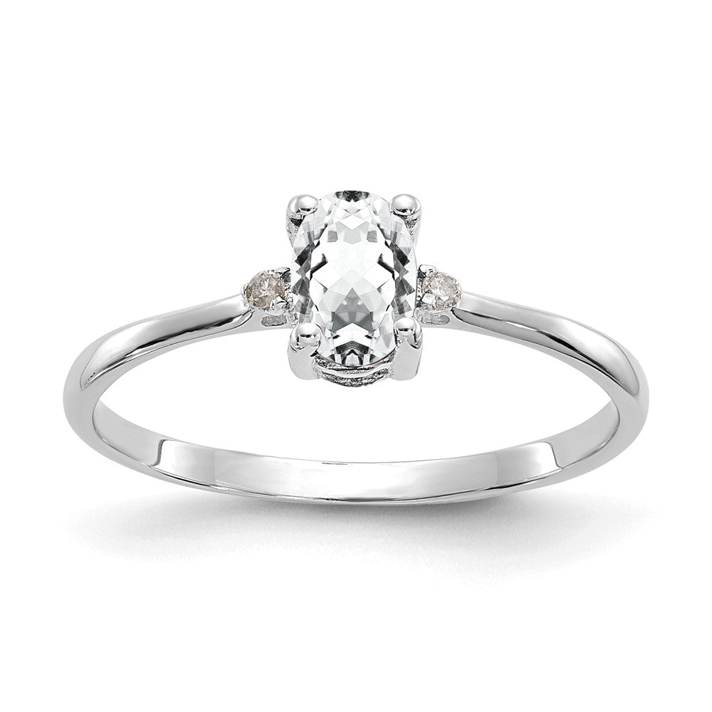 Polished;14K White gold;Genuine;Diamond;White topaz
