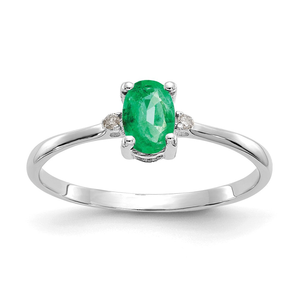 Polished;14K White gold;Genuine;Diamond;Emerald