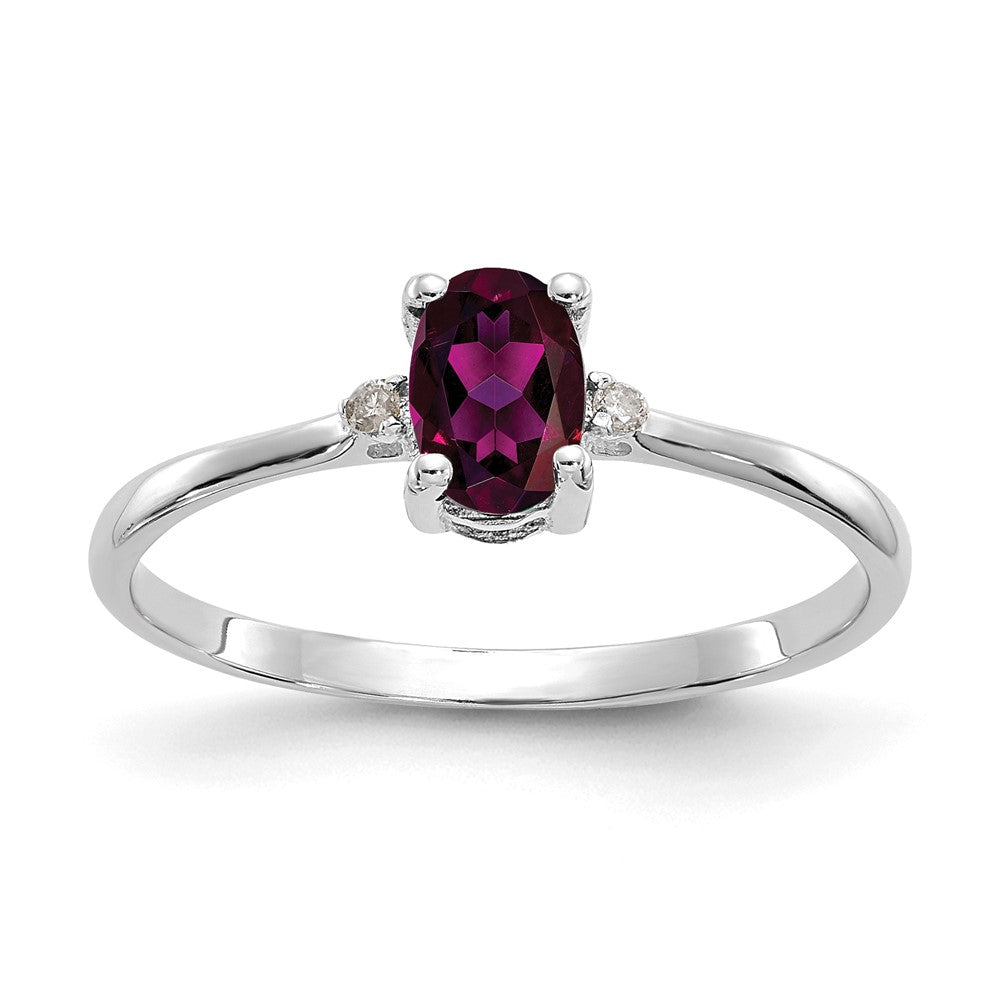 Polished;14K White gold;Genuine;Diamond;Rhodolite garnet