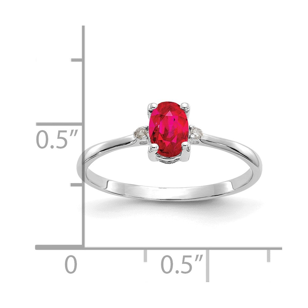 14k White Gold Diamond and 6x4 Oval Ruby Birthstone Ring