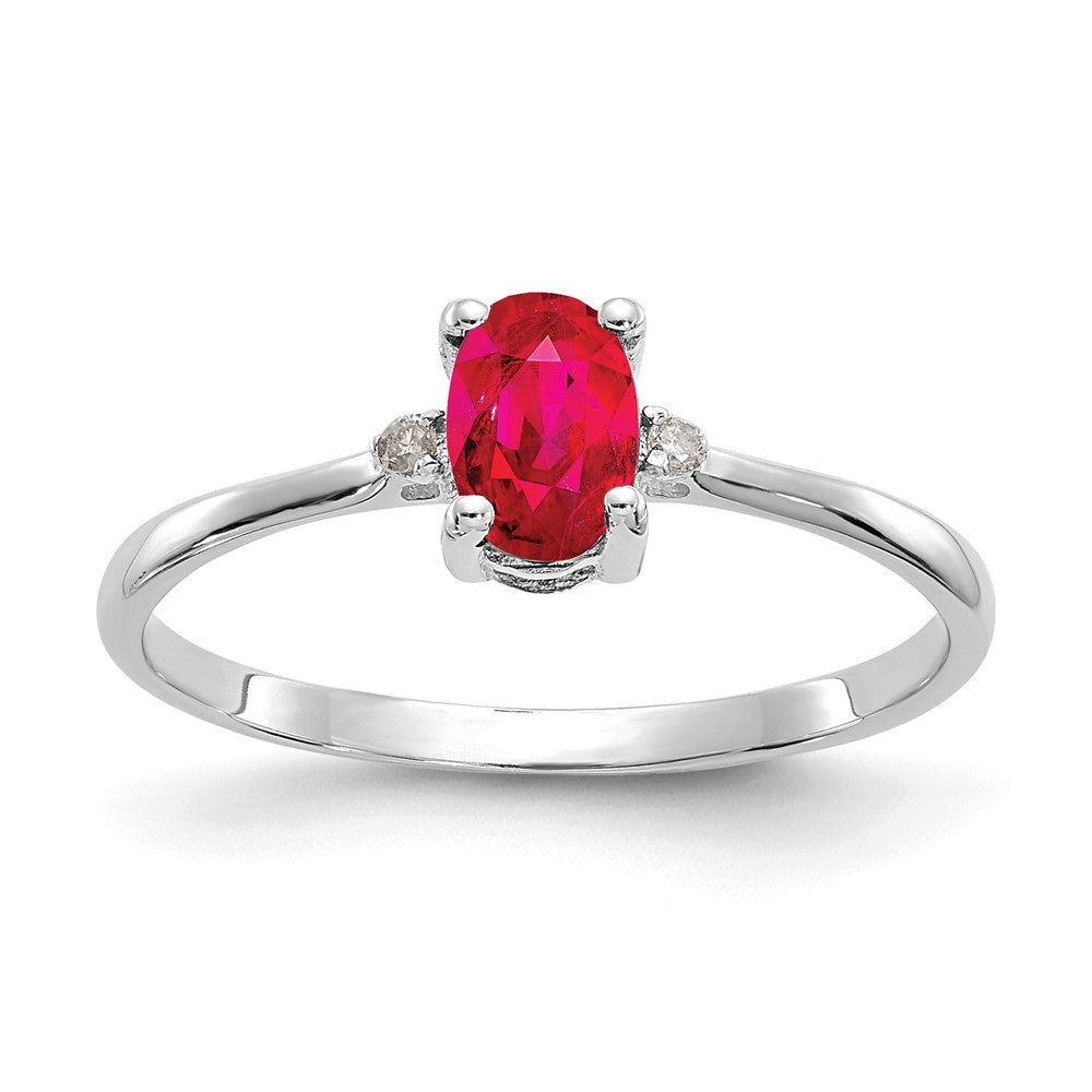 Polished;14K White gold;Genuine;Diamond;Ruby