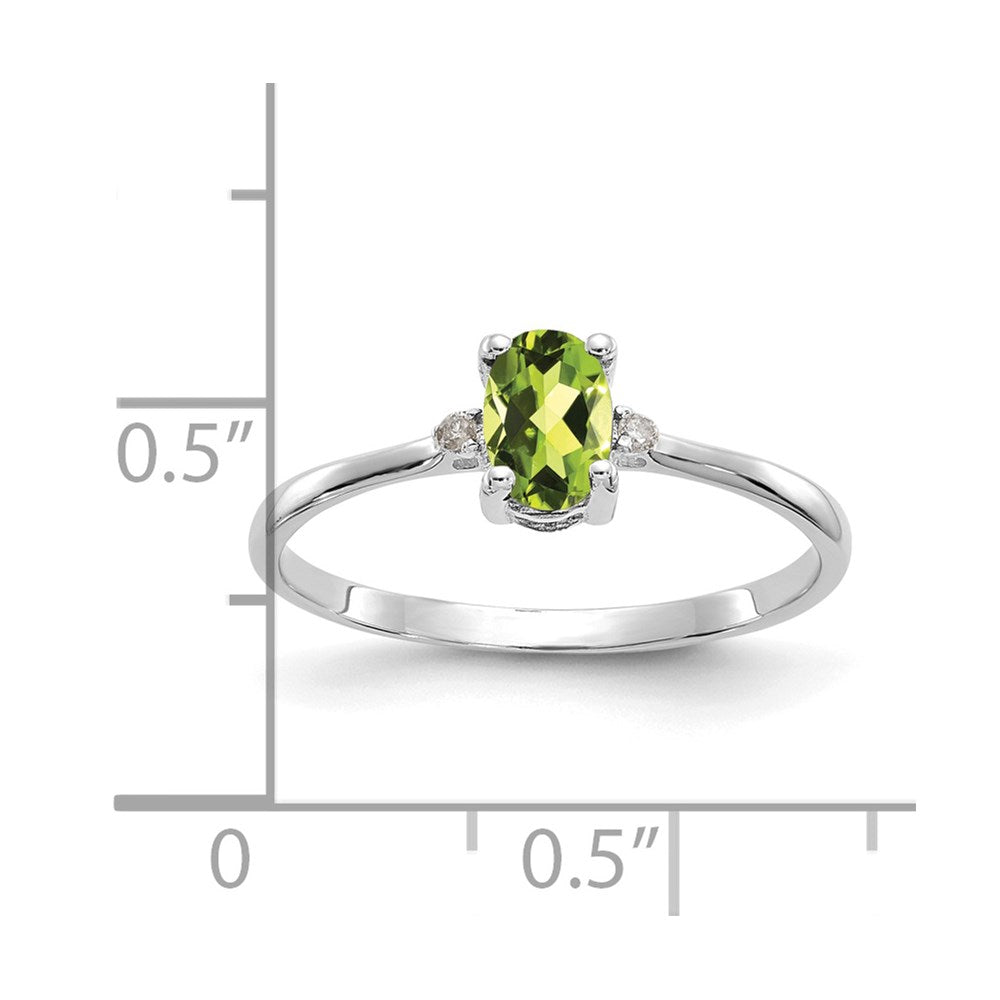 14k White Gold Diamond and 6x4 Oval Peridot Birthstone Ring