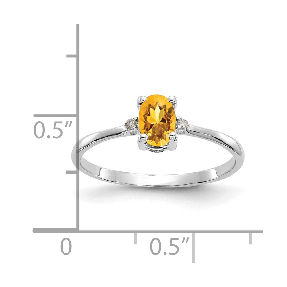 14k White Gold Diamond and 6x4 Oval Citrine Birthstone Ring