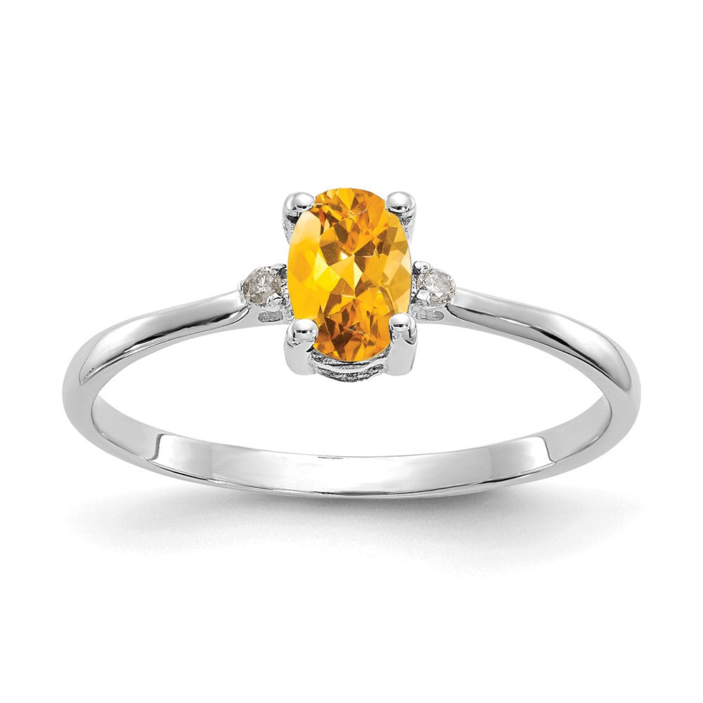Polished;14K White gold;Genuine;Citrine;Diamond