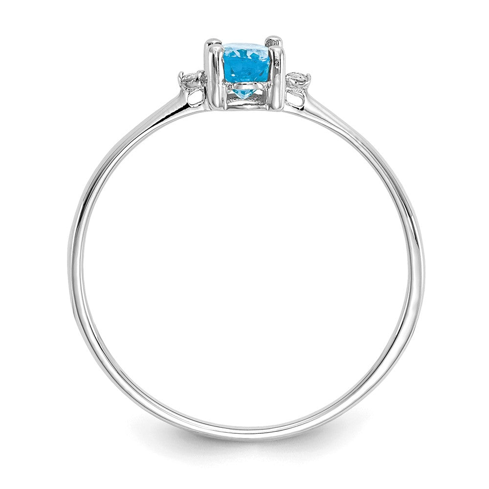 14k White Gold Diamond and 6x4 Oval Blue Topaz Birthstone Ring