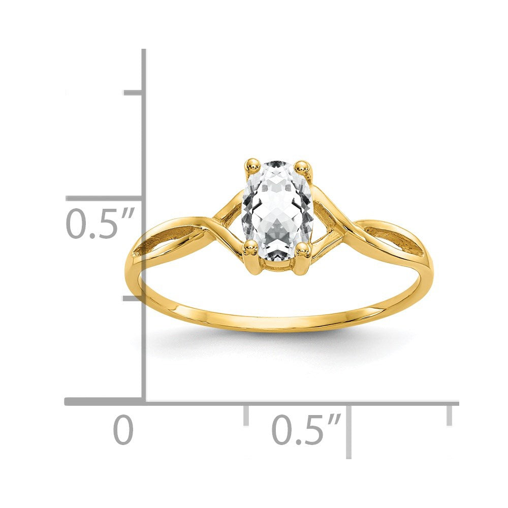 14k 6x4 Oval White Topaz Birthstone Ring