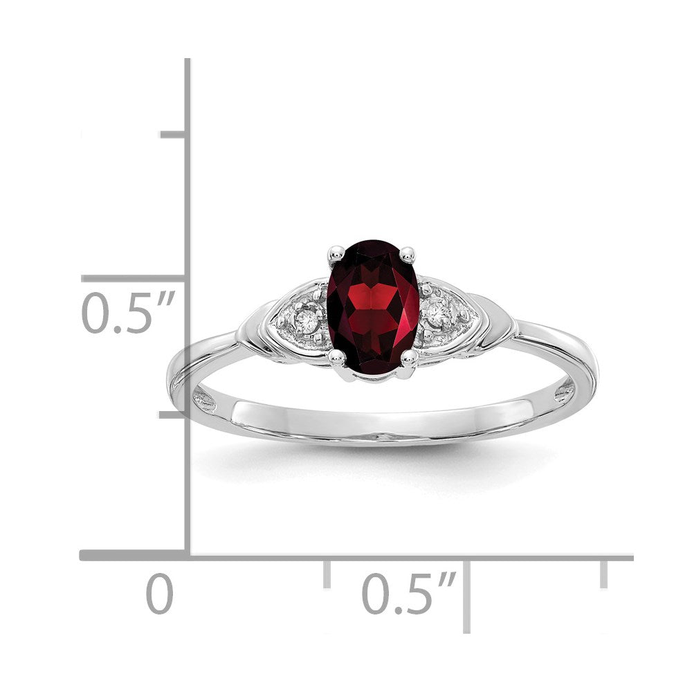 14k White Gold 6x4 Oval January/Garnet and Diamond Ring