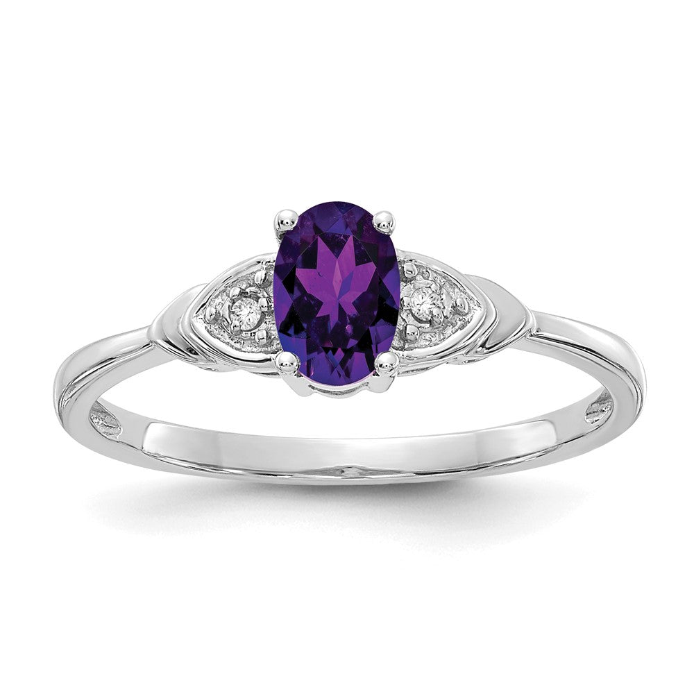 Polished;14K White gold;Genuine;Amethyst;Diamond