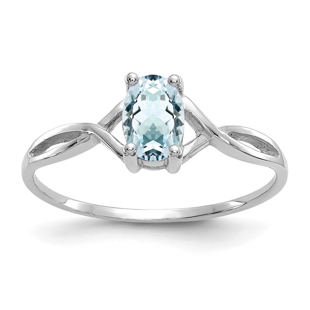 Polished;14K White gold;Genuine;Aquamarine