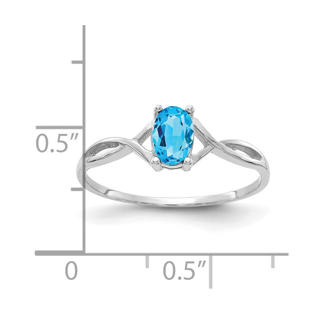 14k White Gold 6x4 Oval Blue Topaz Birthstone Ring