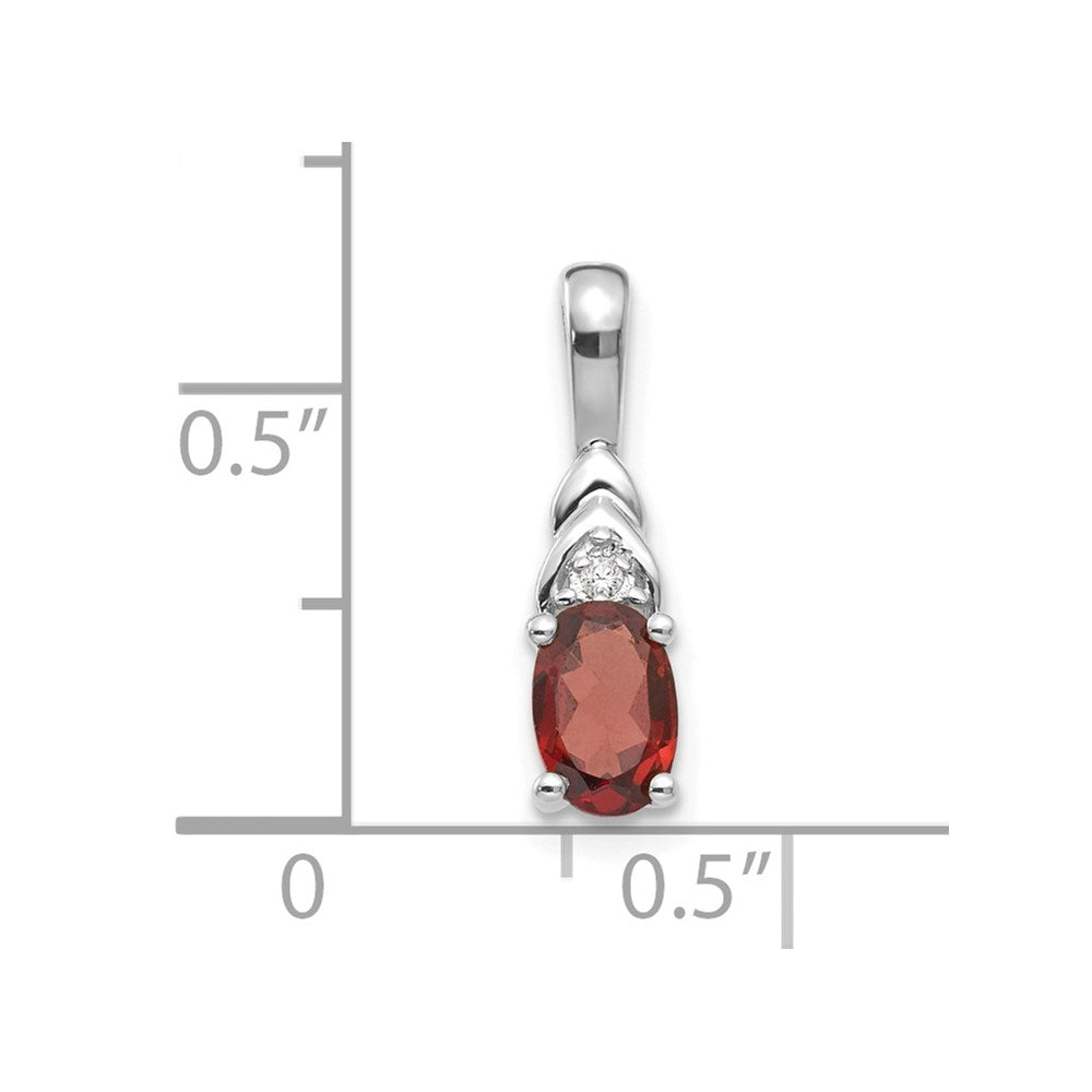 14k White Gold 6x4 Oval January/Garnet and Diamond Pendant