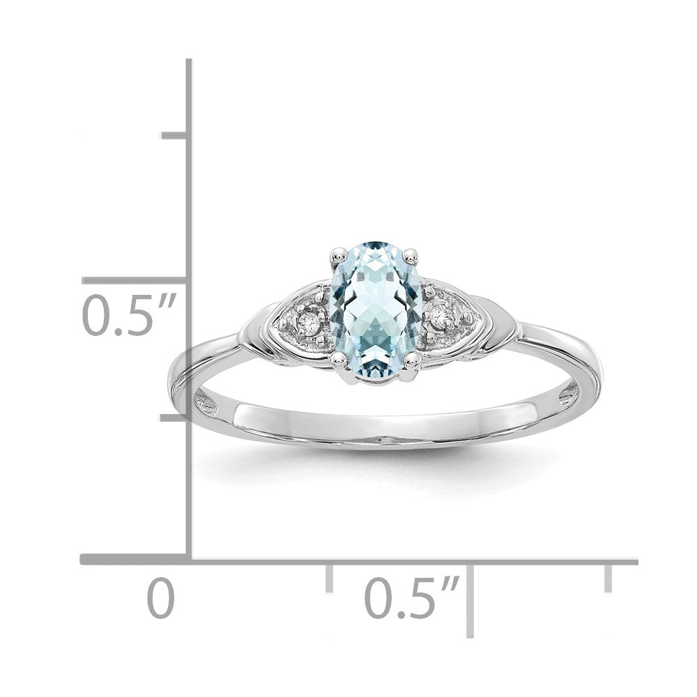 14k White Gold 6x4 Oval March/Aquamarine and Diamond Ring