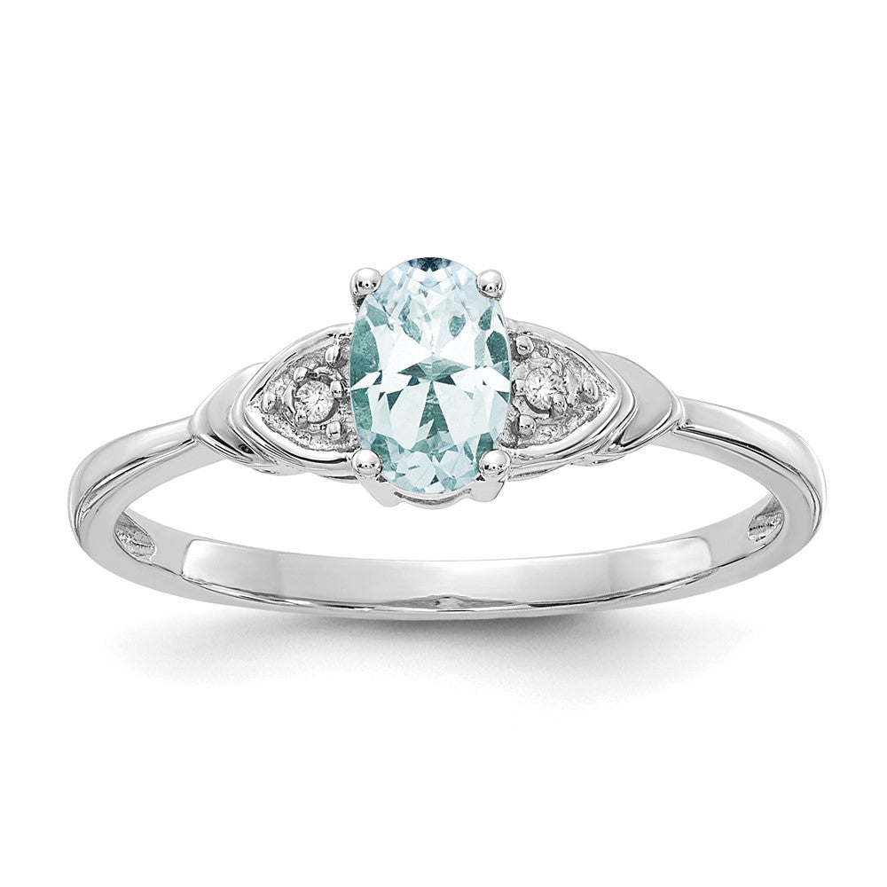 Polished;14K White gold;Genuine;Aquamarine;Diamond