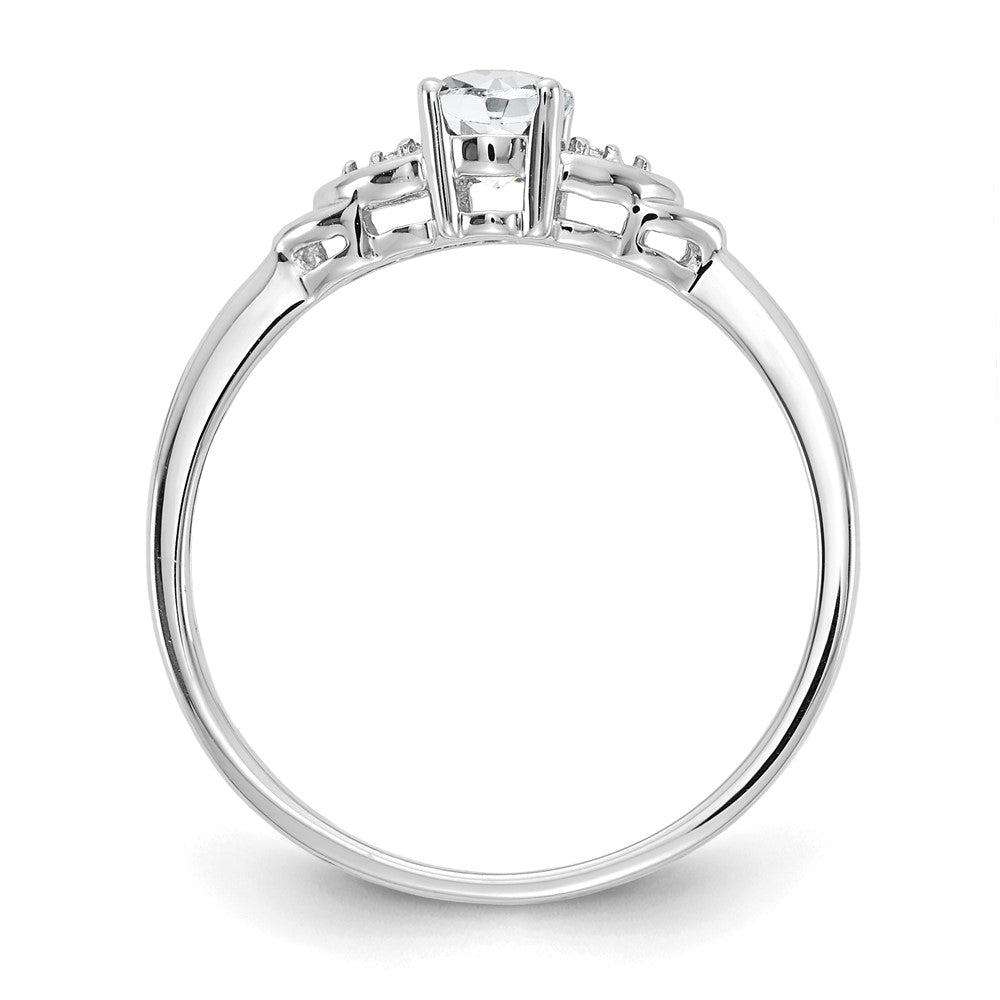 14k White Gold 6x4 Oval April/White Topaz and Diamond Ring
