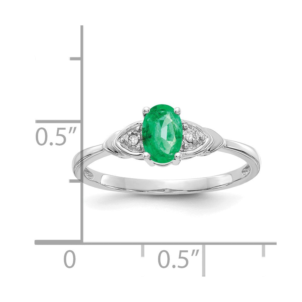 14k White Gold 6x4 Oval May/Emerald and Diamond Ring