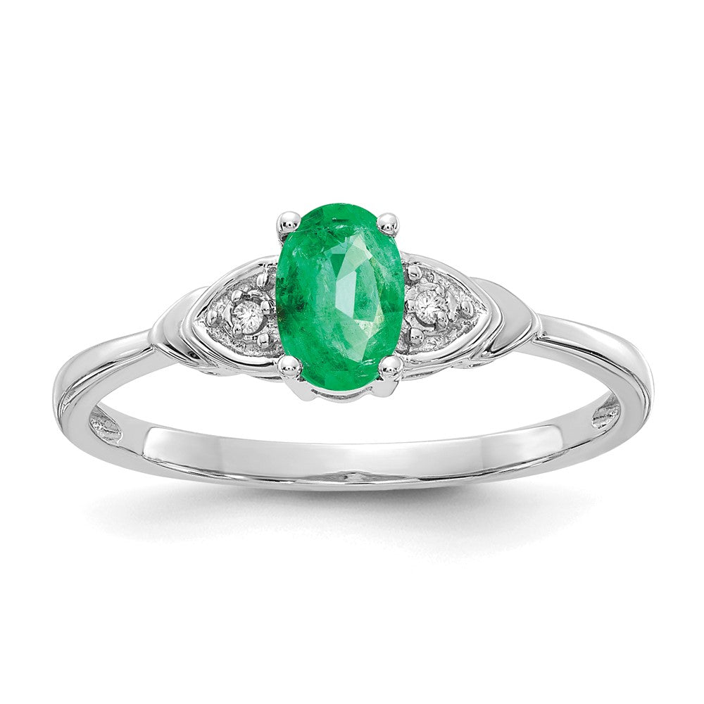 Polished;14K White gold;Genuine;Diamond;Emerald