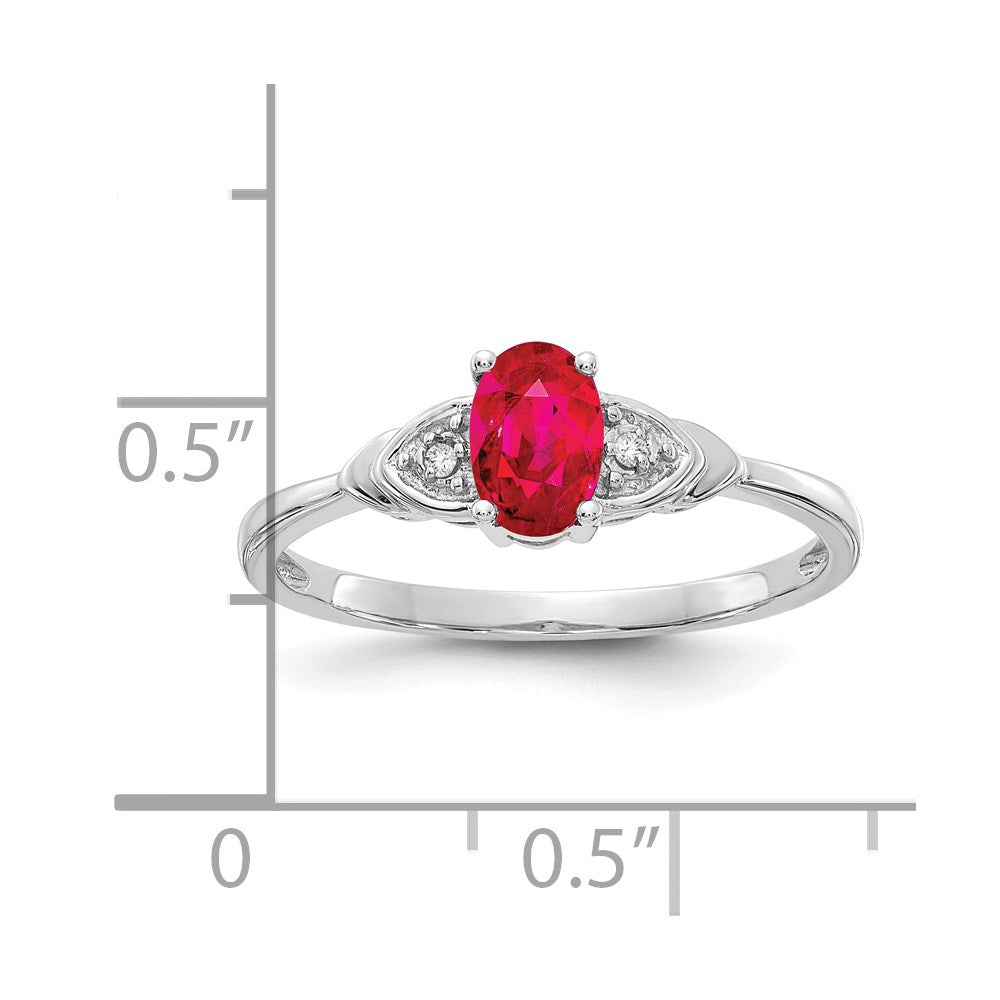 14k White Gold 6x4 Oval July/Ruby and Diamond Ring