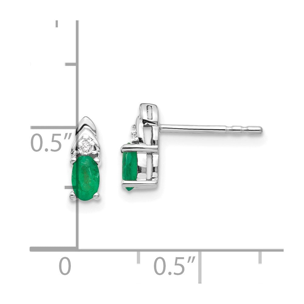 14k White Gold 5x3 Oval May/Emerald and Diamond Post Earrings