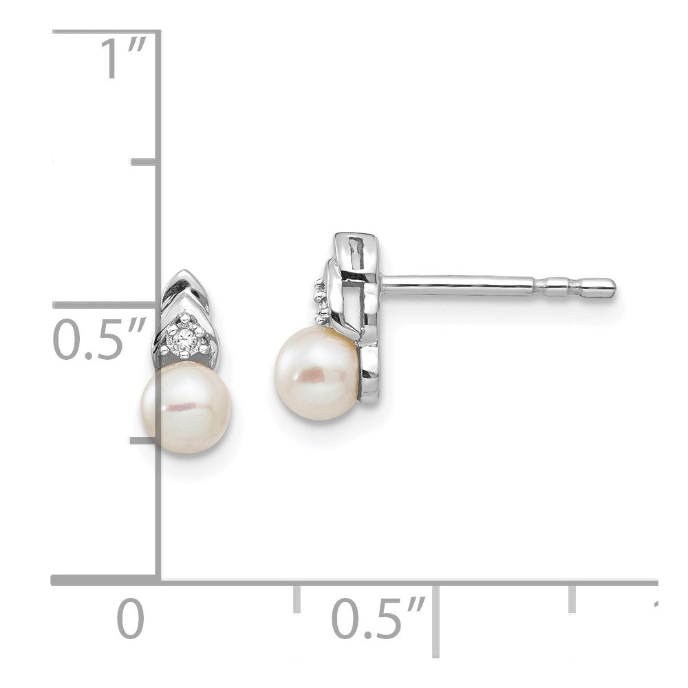14k White Gold 4.5mm June/Freshwater Cultured Pearl and Diamond Post Earrings