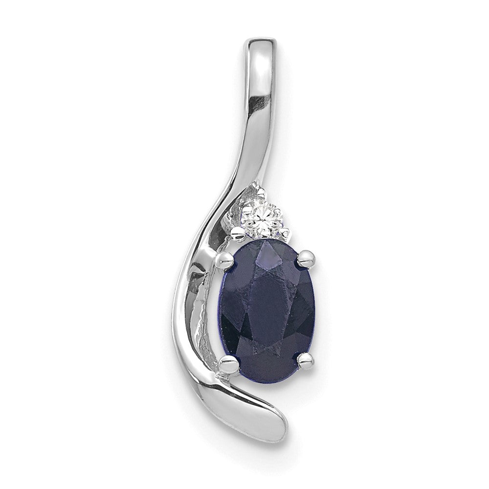 Polished;14K White gold;Open back;Genuine;Diamond;Sapphire;Prong set;Oval;Chain slide