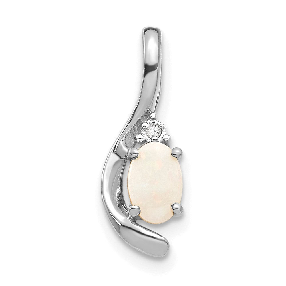 Polished;14K White gold;Open back;Genuine;Diamond;Opal;Prong set;Oval;Chain slide