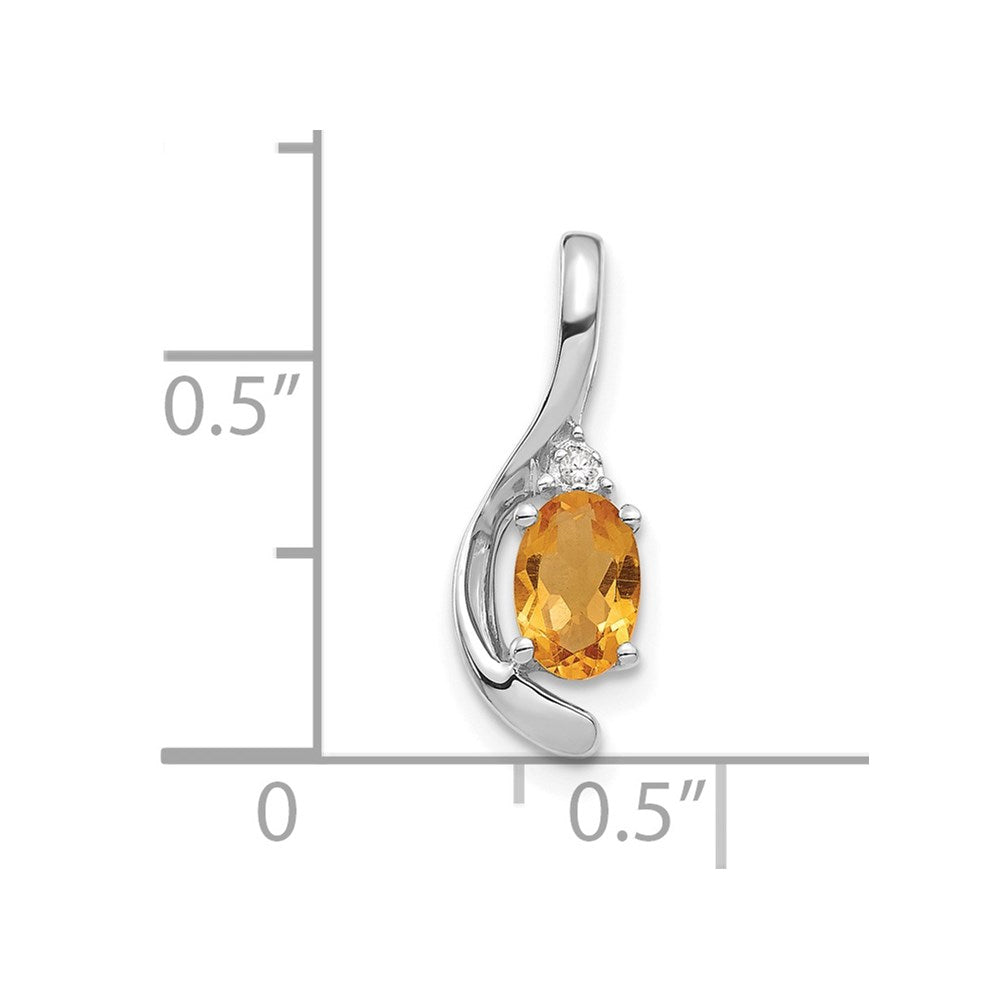 14k White Gold 6x4 Oval November/Citrine and Diamond Pendant