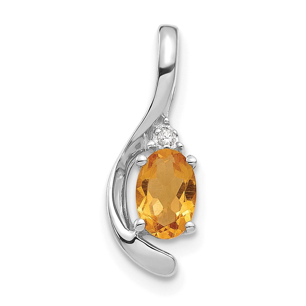 Polished;14K White gold;Open back;Genuine;Citrine;Diamond;Prong set;Oval;Chain slide