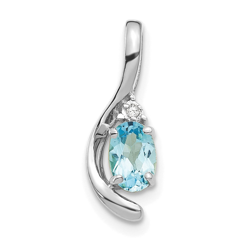 Polished;14K White gold;Open back;Genuine;Blue topaz;Diamond;Prong set;Oval;Chain slide