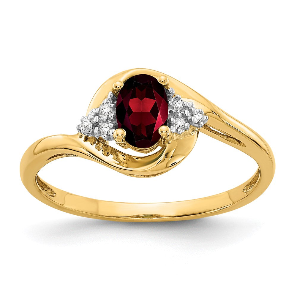 Polished;14k Yellow gold;Open back;Genuine;Diamond;Garnet;Prong set;Oval