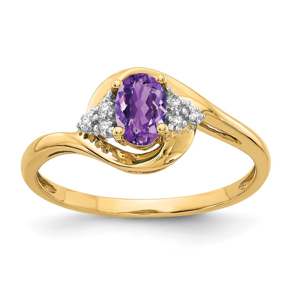 Polished;14k Yellow gold;Open back;Genuine;Amethyst;Diamond;Prong set;Oval