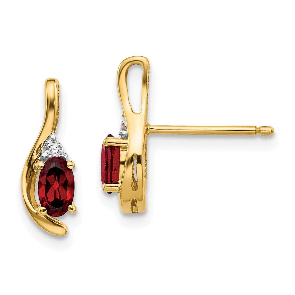 Polished;14k Yellow gold;Open back;Post;Genuine;Diamond;Garnet;Prong set;Oval