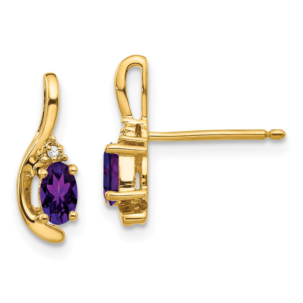 Polished;14k Yellow gold;Open back;Genuine;Amethyst;Diamond;Prong set;Porcelain;Oval