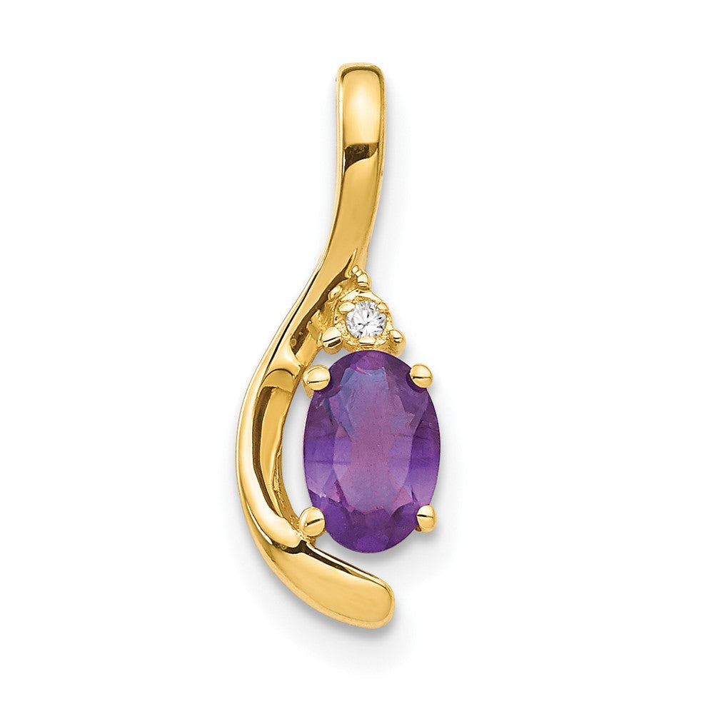 Polished;14k Yellow gold;Open back;Genuine;Amethyst;Diamond;Prong set;Oval;Chain slide