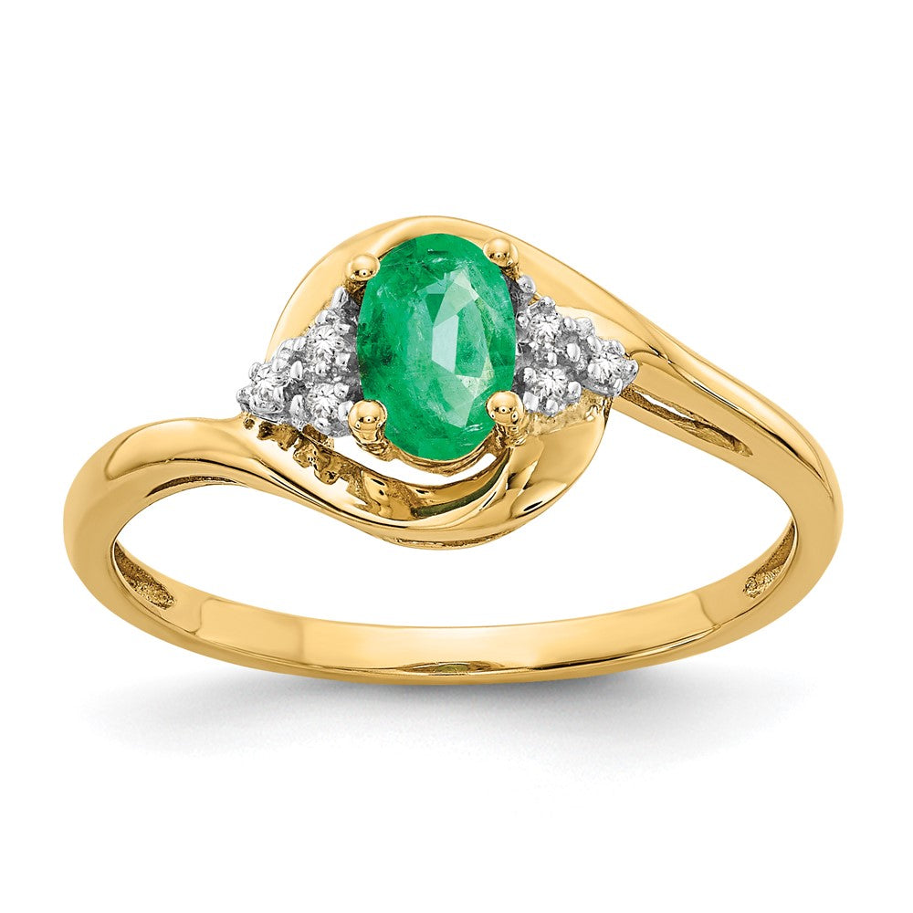 Polished;14k Yellow gold;Genuine;Diamond;Emerald;Prong set;Open bottom;Oval