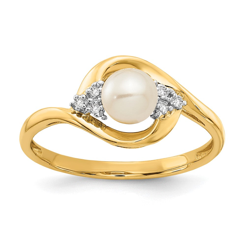 Polished;14k Yellow gold;Genuine;Freshwater cultured pearl;Diamond