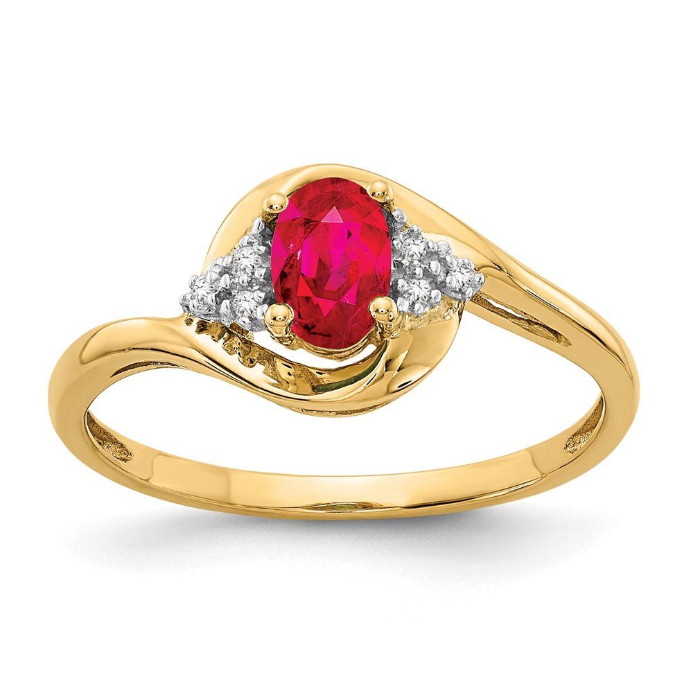 Polished;14k Yellow gold;Open back;Genuine;Diamond;Ruby;Prong set;Oval